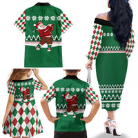 Golfer Santa Christmas Family Matching Off The Shoulder Long Sleeve Dress and Hawaiian Shirt Xmas Holiday Patterns - Wonder Print Shop