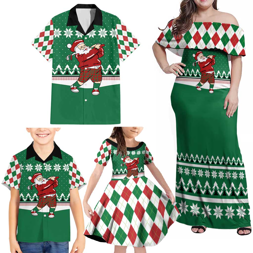 Golfer Santa Christmas Family Matching Off Shoulder Maxi Dress and Hawaiian Shirt Xmas Holiday Patterns - Wonder Print Shop