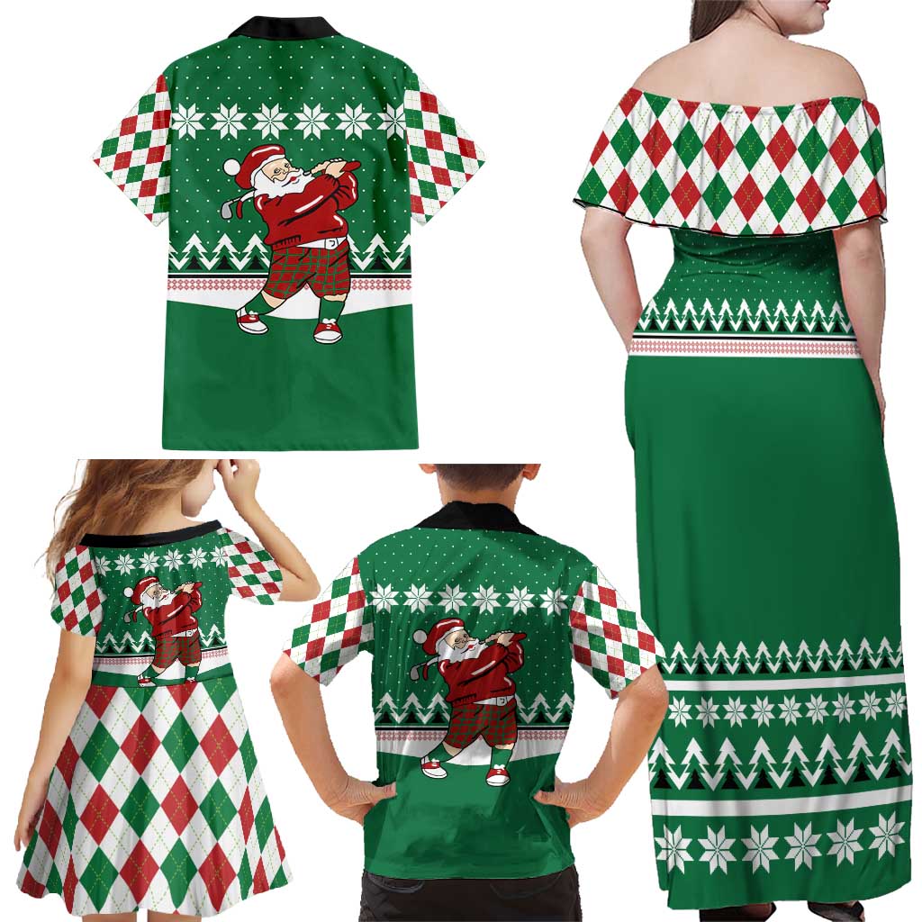 Golfer Santa Christmas Family Matching Off Shoulder Maxi Dress and Hawaiian Shirt Xmas Holiday Patterns - Wonder Print Shop