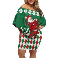 Golfer Santa Christmas Family Matching Off Shoulder Short Dress and Hawaiian Shirt Xmas Holiday Patterns - Wonder Print Shop