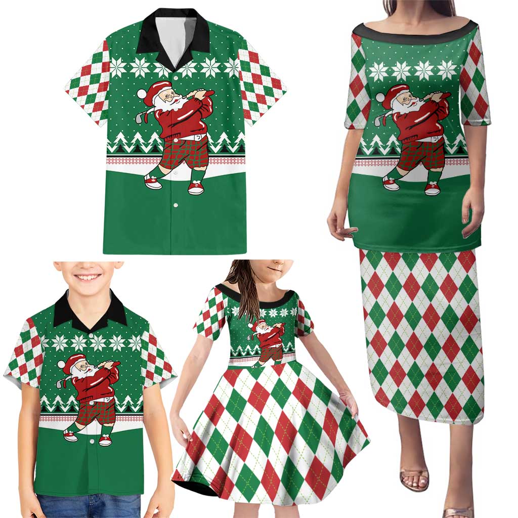 Golfer Santa Christmas Family Matching Puletasi and Hawaiian Shirt Xmas Holiday Patterns - Wonder Print Shop