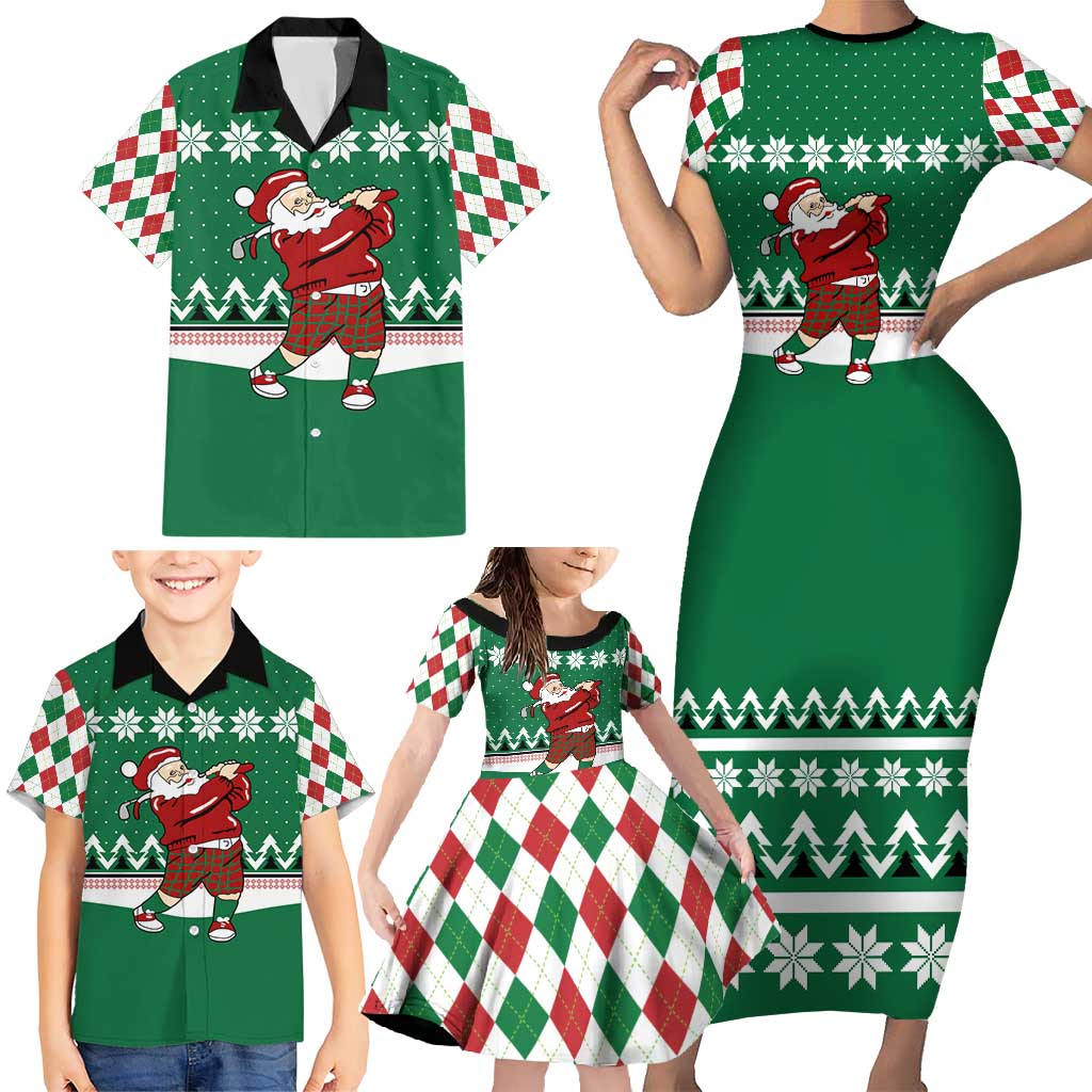 Golfer Santa Christmas Family Matching Short Sleeve Bodycon Dress and Hawaiian Shirt Xmas Holiday Patterns - Wonder Print Shop