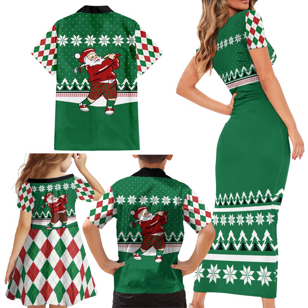Golfer Santa Christmas Family Matching Short Sleeve Bodycon Dress and Hawaiian Shirt Xmas Holiday Patterns - Wonder Print Shop