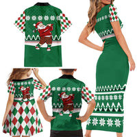 Golfer Santa Christmas Family Matching Short Sleeve Bodycon Dress and Hawaiian Shirt Xmas Holiday Patterns - Wonder Print Shop