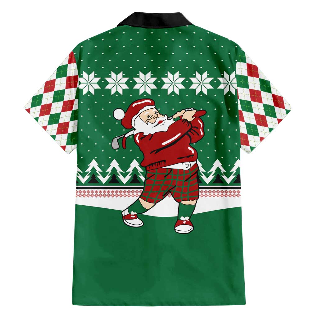 Golfer Santa Christmas Family Matching Short Sleeve Bodycon Dress and Hawaiian Shirt Xmas Holiday Patterns - Wonder Print Shop