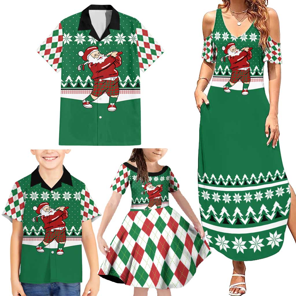 Golfer Santa Christmas Family Matching Summer Maxi Dress and Hawaiian Shirt Xmas Holiday Patterns - Wonder Print Shop
