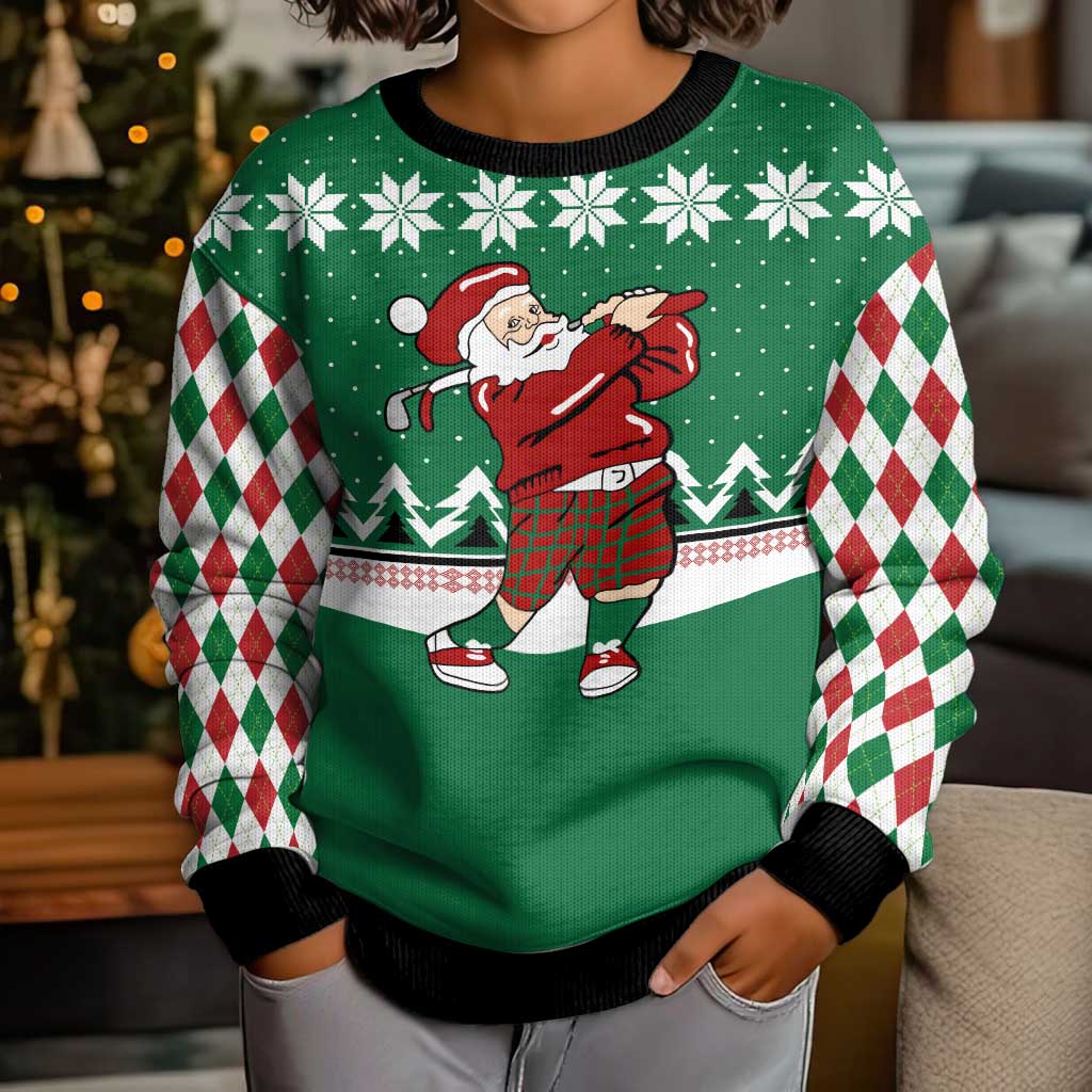 Golfer Santa Christmas Kid Ugly Christmas Sweater Xmas Holiday Patterns - Wonder Print Shop