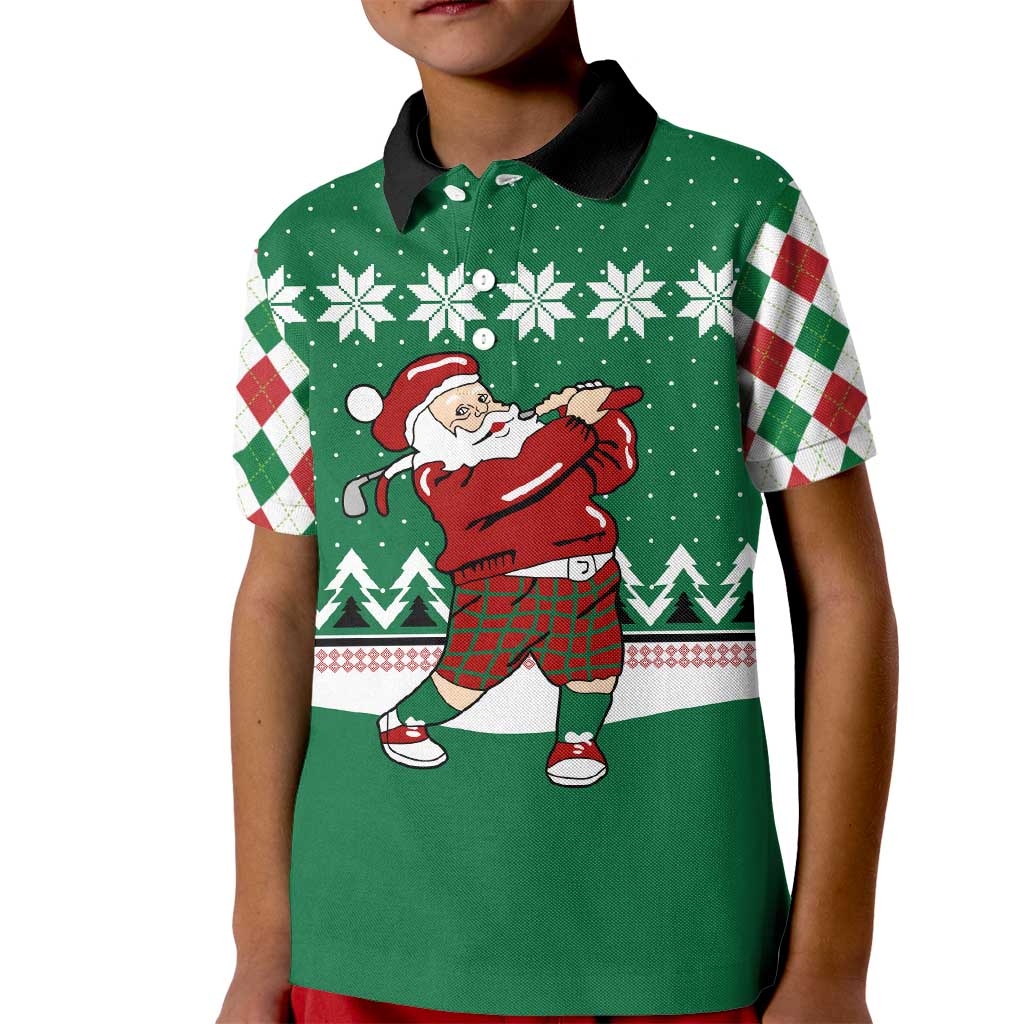 Golfer Santa Christmas Kid Polo Shirt Xmas Holiday Patterns - Wonder Print Shop