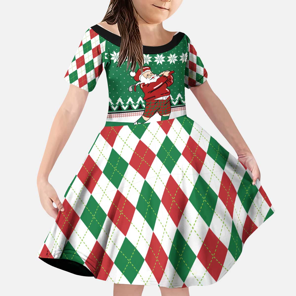 Golfer Santa Christmas Kid Short Sleeve Dress Xmas Holiday Patterns - Wonder Print Shop