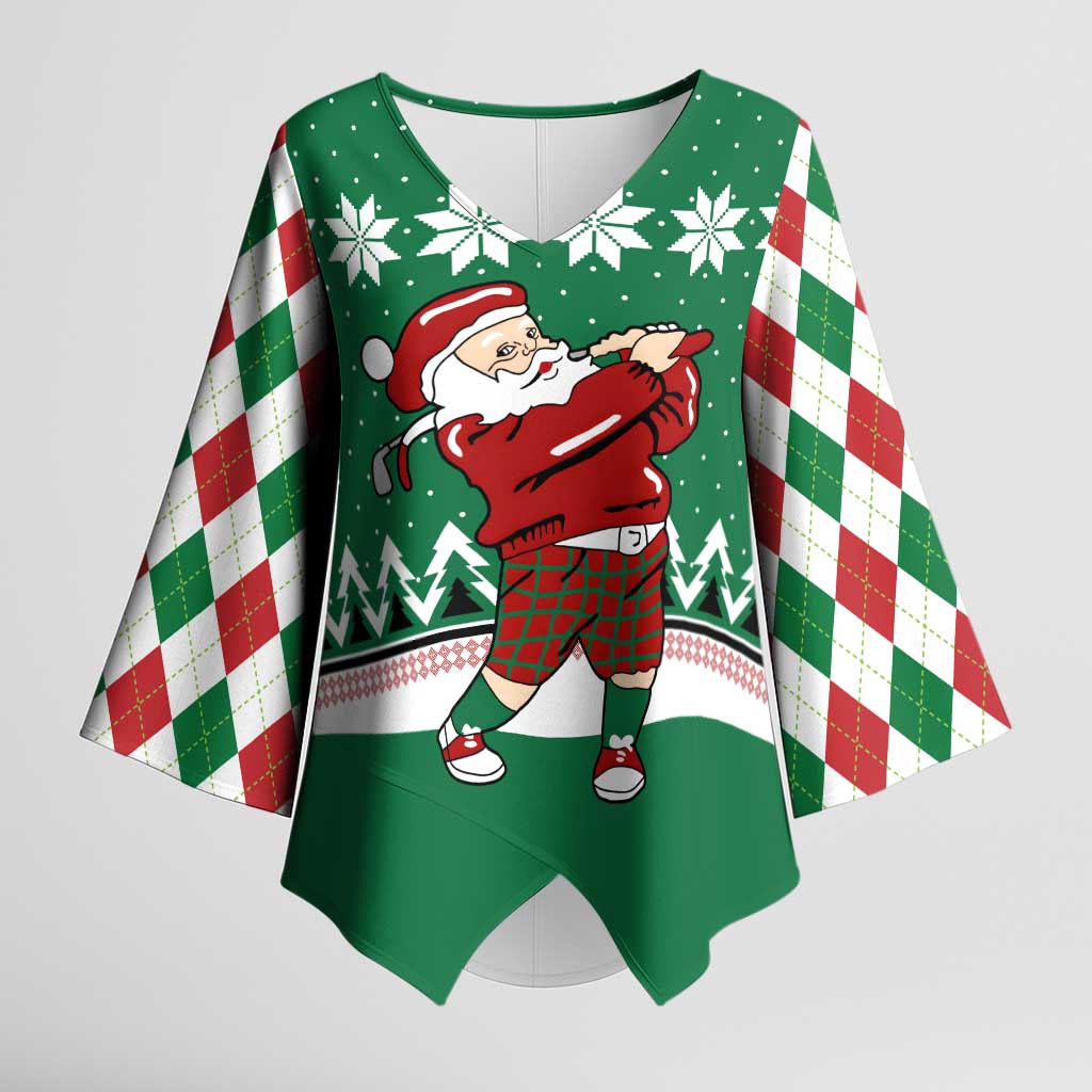 Golfer Santa Christmas Kimono Sleeve Blouse Xmas Holiday Patterns - Wonder Print Shop