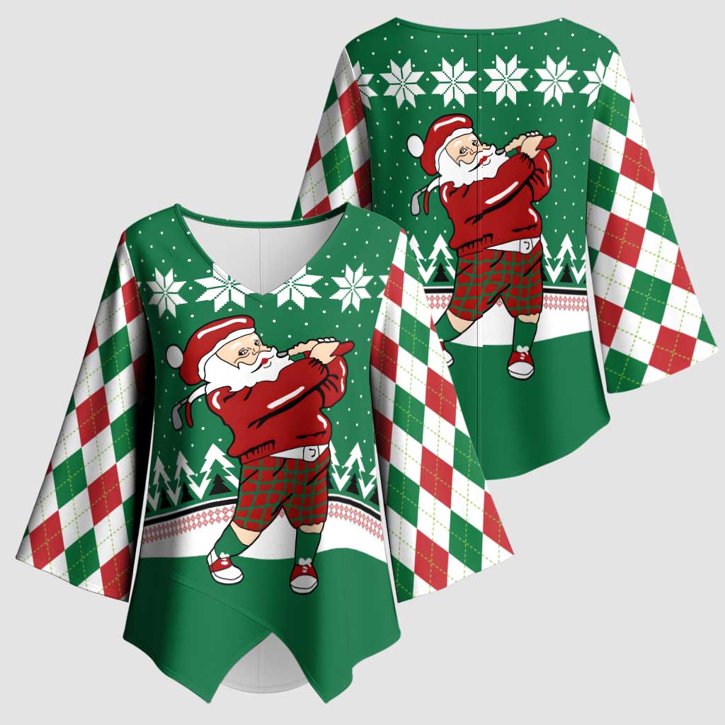 Golfer Santa Christmas Kimono Sleeve Blouse Xmas Holiday Patterns - Wonder Print Shop
