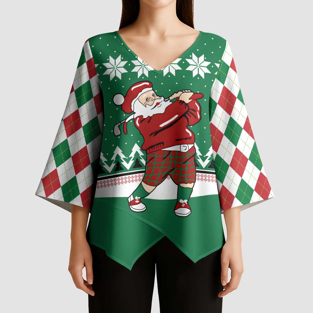 Golfer Santa Christmas Kimono Sleeve Blouse Xmas Holiday Patterns - Wonder Print Shop