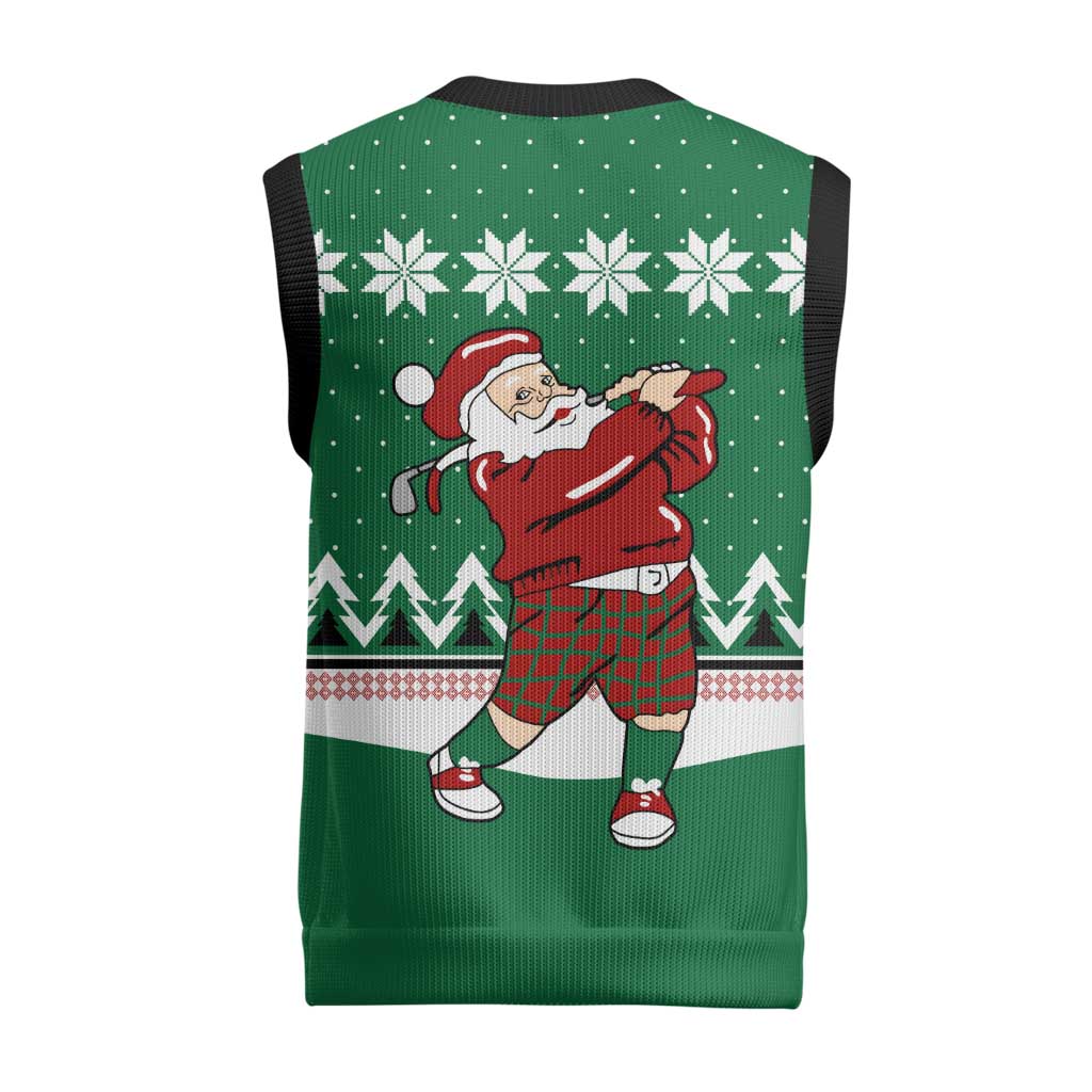 Golfer Santa Christmas Knitted V-Neck Vest Xmas Holiday Patterns - Wonder Print Shop