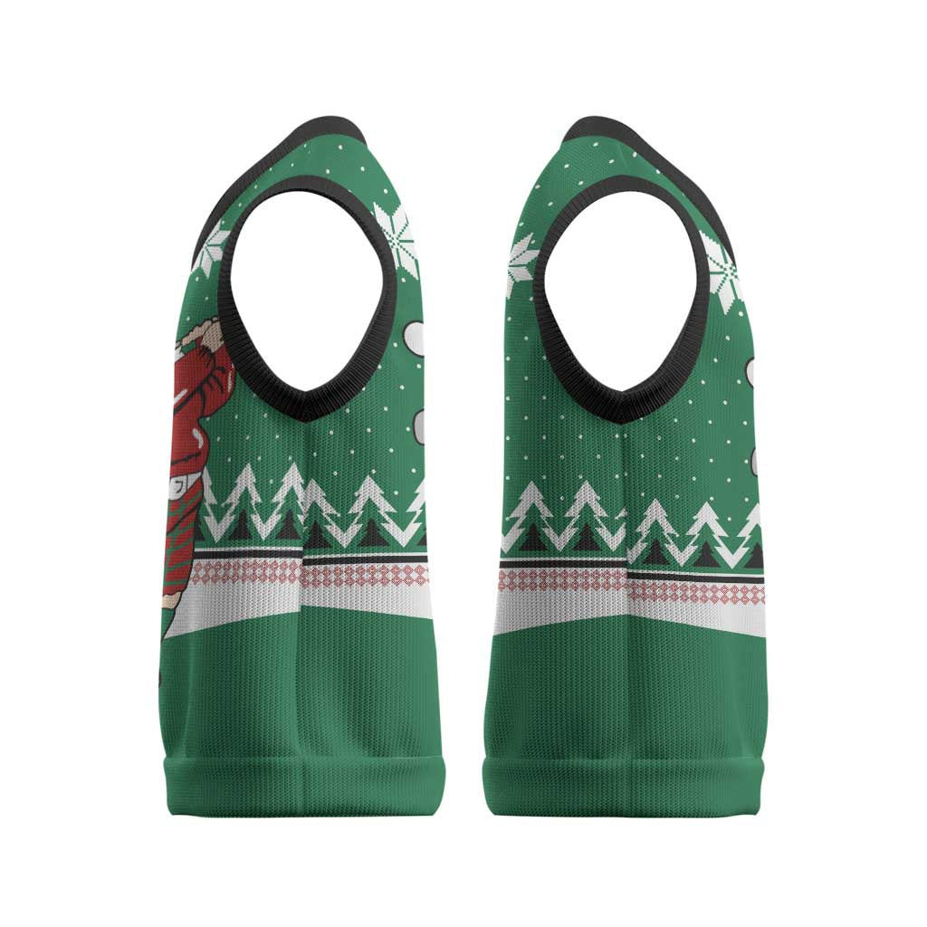 Golfer Santa Christmas Knitted V-Neck Vest Xmas Holiday Patterns - Wonder Print Shop