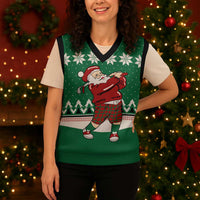 Golfer Santa Christmas Knitted V-Neck Vest Xmas Holiday Patterns - Wonder Print Shop