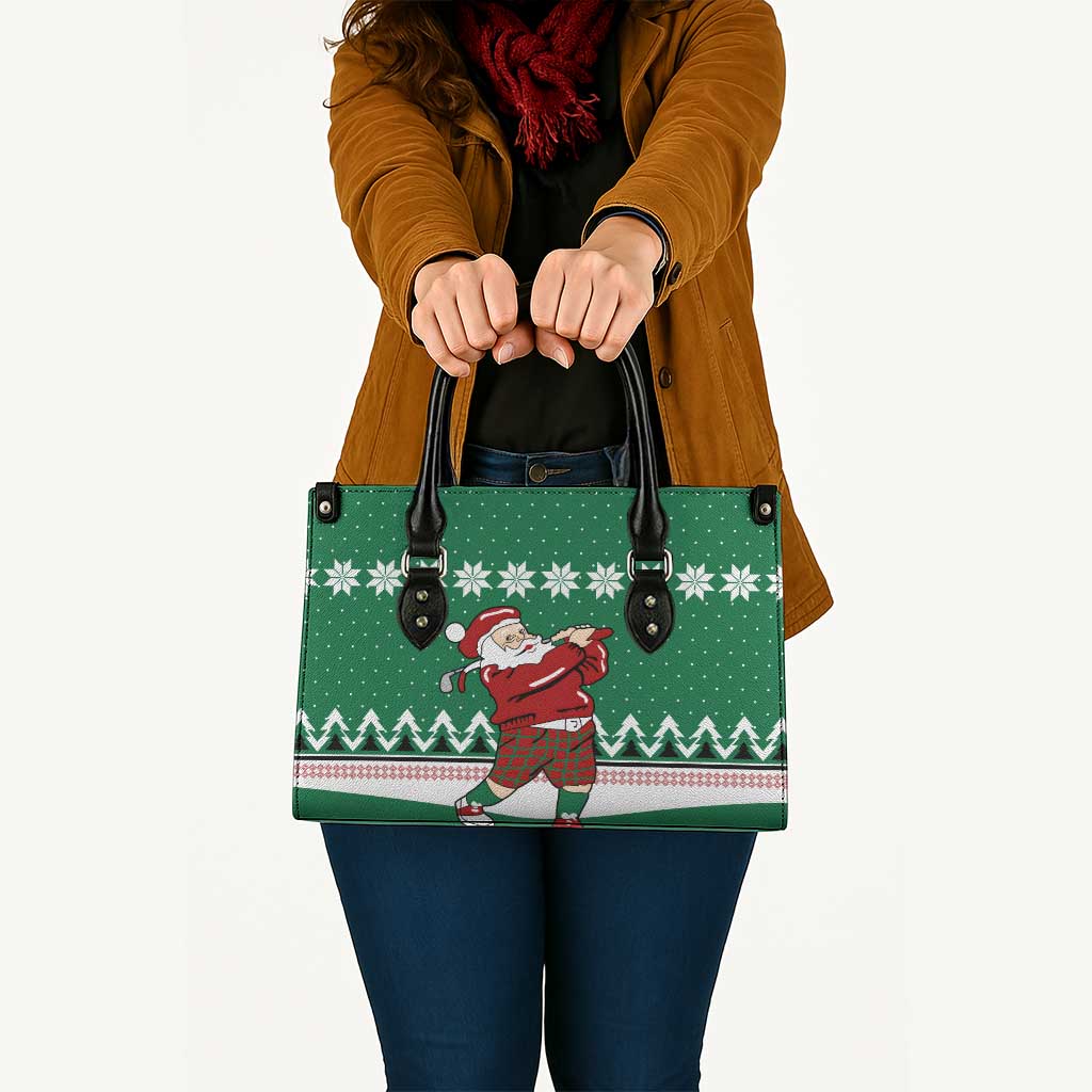 Golfer Santa Christmas Leather Bag Xmas Holiday Patterns - Wonder Print Shop