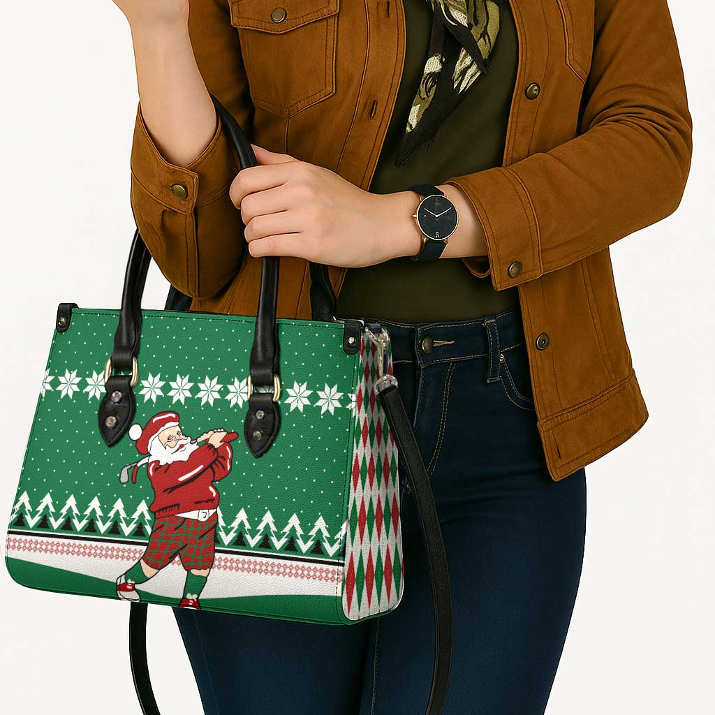 Golfer Santa Christmas Leather Bag Xmas Holiday Patterns - Wonder Print Shop