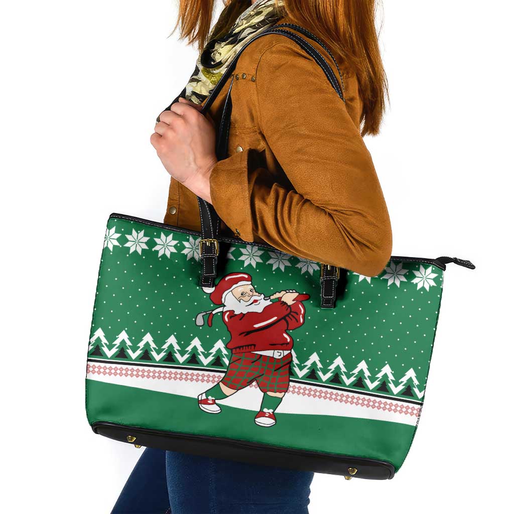 Golfer Santa Christmas Leather Tote Bag Xmas Holiday Patterns - Wonder Print Shop