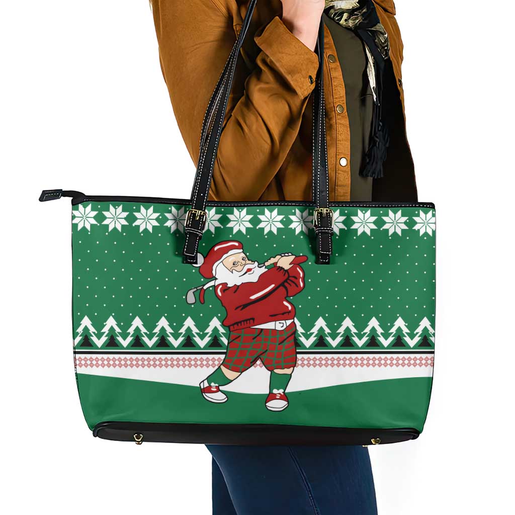 Golfer Santa Christmas Leather Tote Bag Xmas Holiday Patterns - Wonder Print Shop