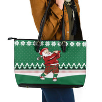 Golfer Santa Christmas Leather Tote Bag Xmas Holiday Patterns - Wonder Print Shop