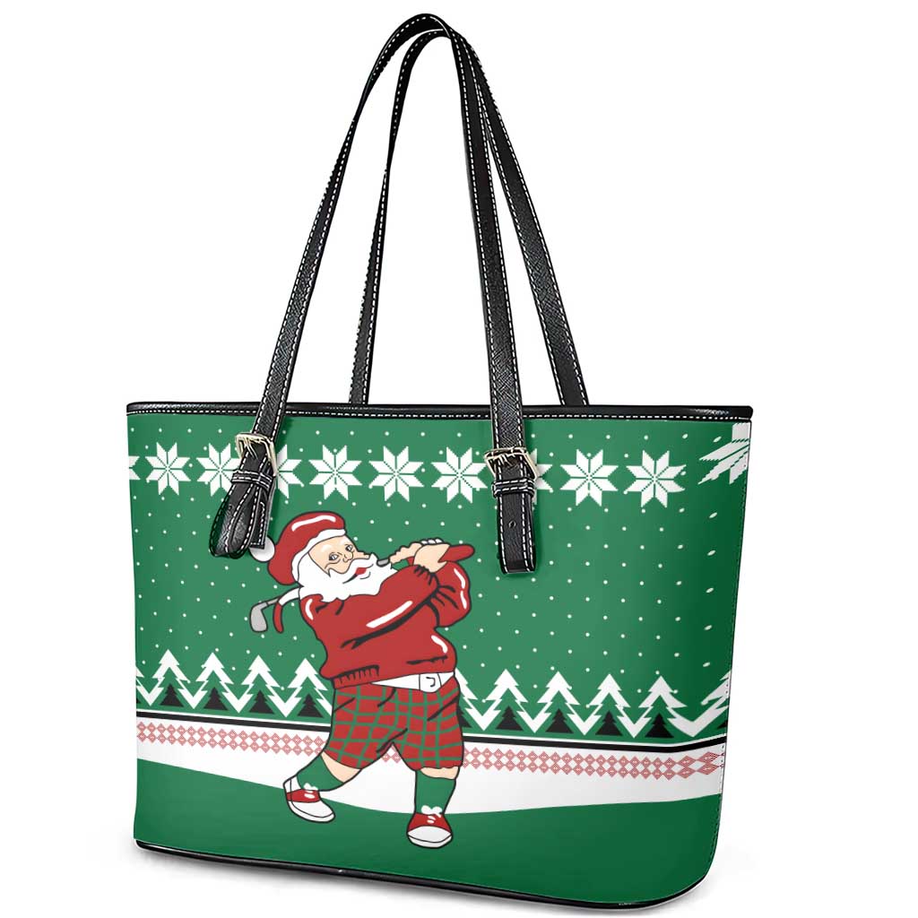 Golfer Santa Christmas Leather Tote Bag Xmas Holiday Patterns - Wonder Print Shop