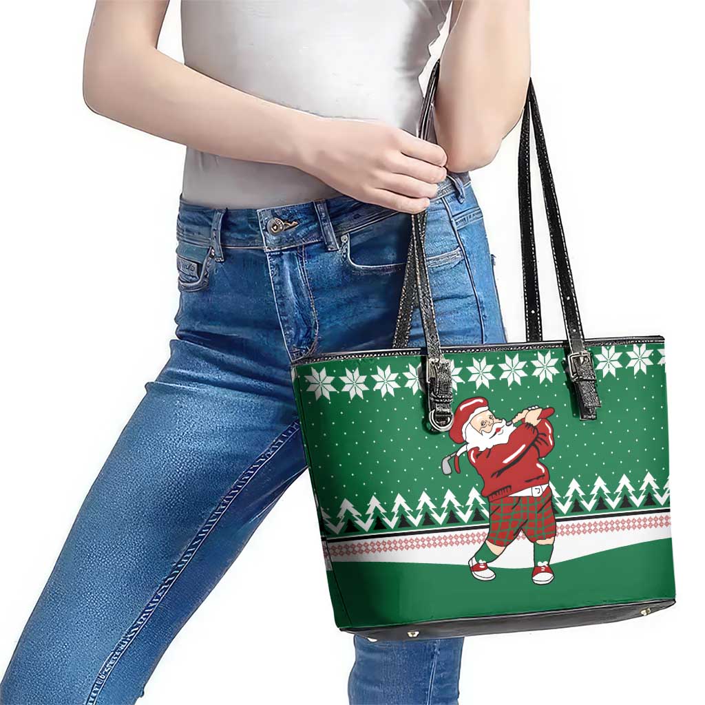 Golfer Santa Christmas Leather Tote Bag Xmas Holiday Patterns - Wonder Print Shop
