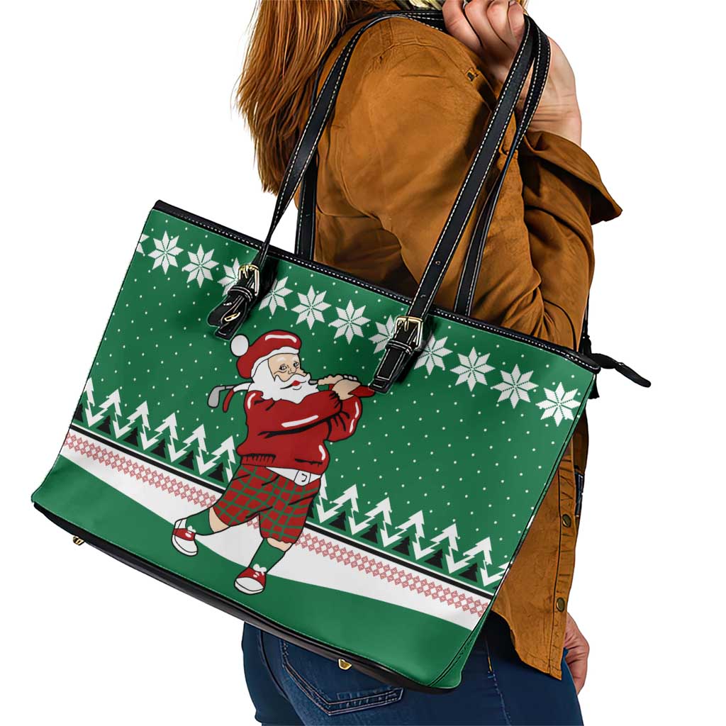 Golfer Santa Christmas Leather Tote Bag Xmas Holiday Patterns - Wonder Print Shop