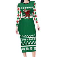 Golfer Santa Christmas Long Sleeve Bodycon Dress Xmas Holiday Patterns - Wonder Print Shop