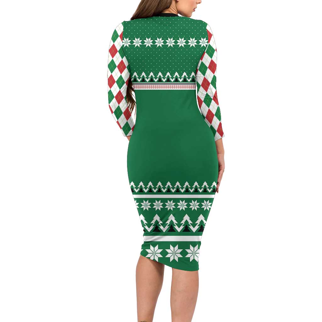 Golfer Santa Christmas Long Sleeve Bodycon Dress Xmas Holiday Patterns - Wonder Print Shop