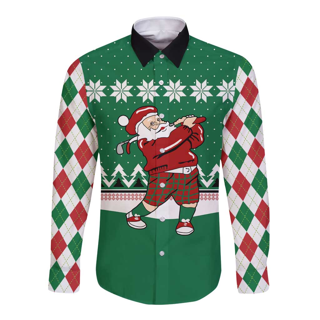 Golfer Santa Christmas Long Sleeve Button Shirt Xmas Holiday Patterns - Wonder Print Shop