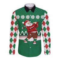 Golfer Santa Christmas Long Sleeve Button Shirt Xmas Holiday Patterns - Wonder Print Shop