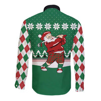 Golfer Santa Christmas Long Sleeve Button Shirt Xmas Holiday Patterns - Wonder Print Shop