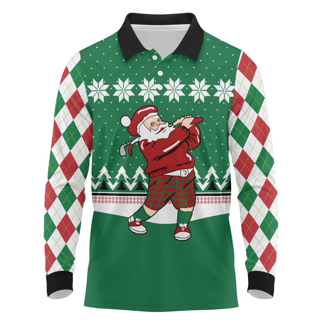 Golfer Santa Christmas Long Sleeve Polo Shirt Xmas Holiday Patterns - Wonder Print Shop