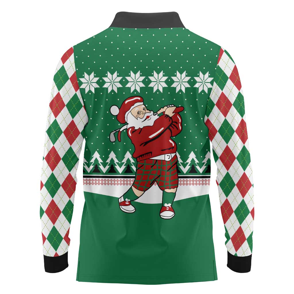 Golfer Santa Christmas Long Sleeve Polo Shirt Xmas Holiday Patterns - Wonder Print Shop