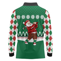 Golfer Santa Christmas Long Sleeve Polo Shirt Xmas Holiday Patterns - Wonder Print Shop
