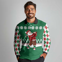Golfer Santa Christmas Long Sleeve Polo Shirt Xmas Holiday Patterns - Wonder Print Shop