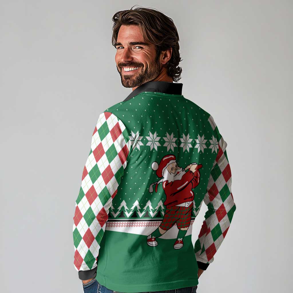 Golfer Santa Christmas Long Sleeve Polo Shirt Xmas Holiday Patterns - Wonder Print Shop