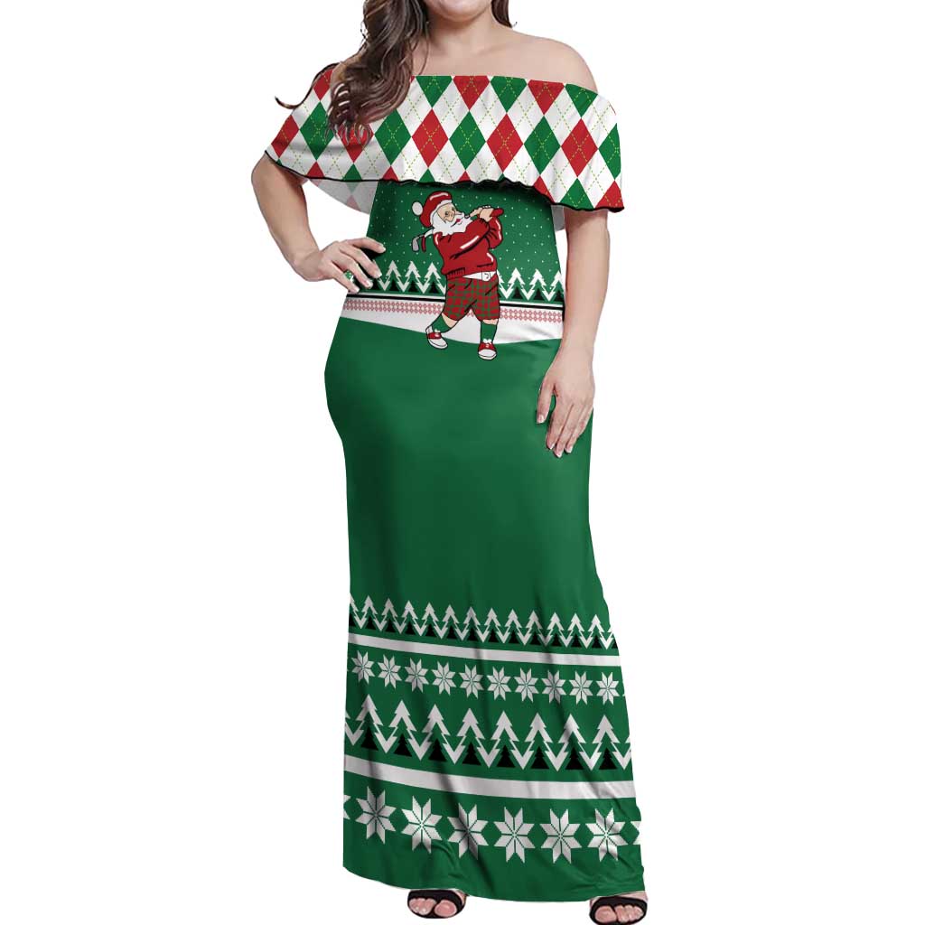 Golfer Santa Christmas Off Shoulder Maxi Dress Xmas Holiday Patterns - Wonder Print Shop