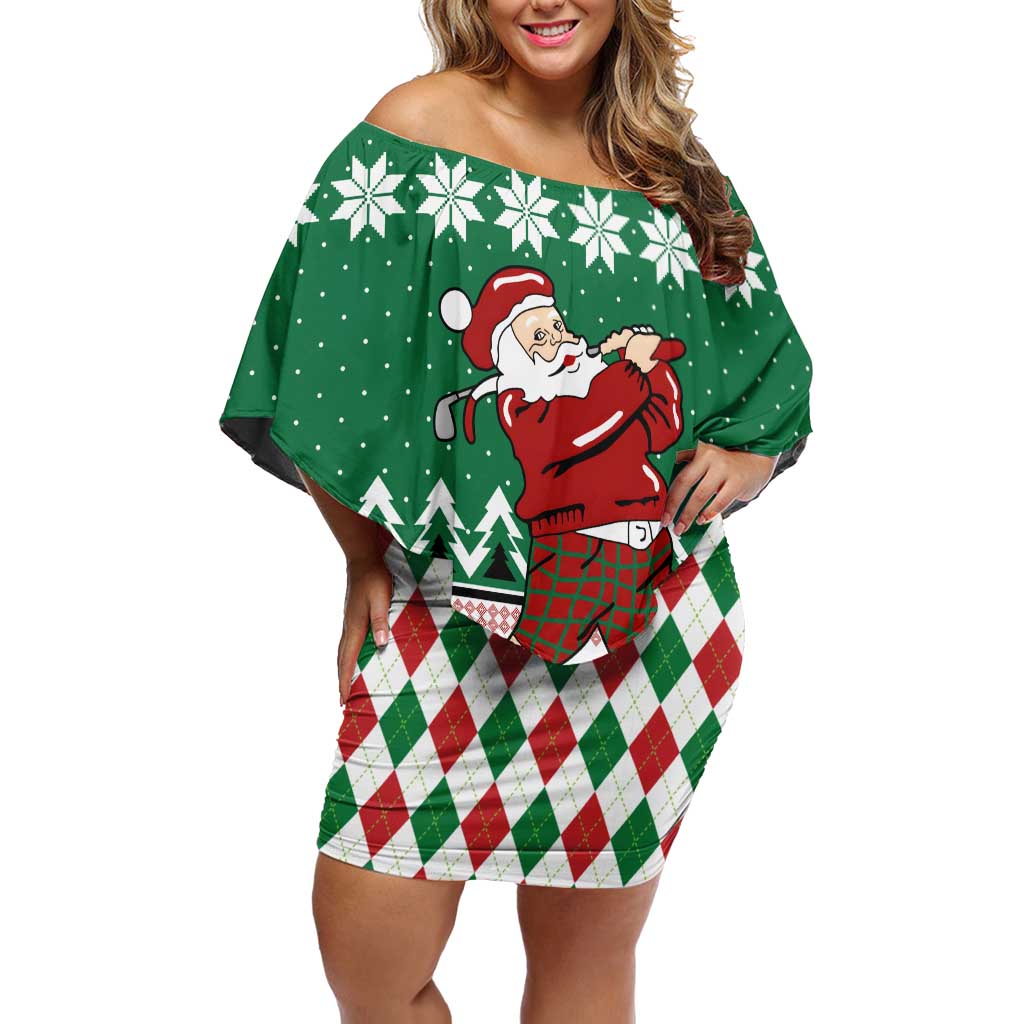 Golfer Santa Christmas Off Shoulder Short Dress Xmas Holiday Patterns - Wonder Print Shop