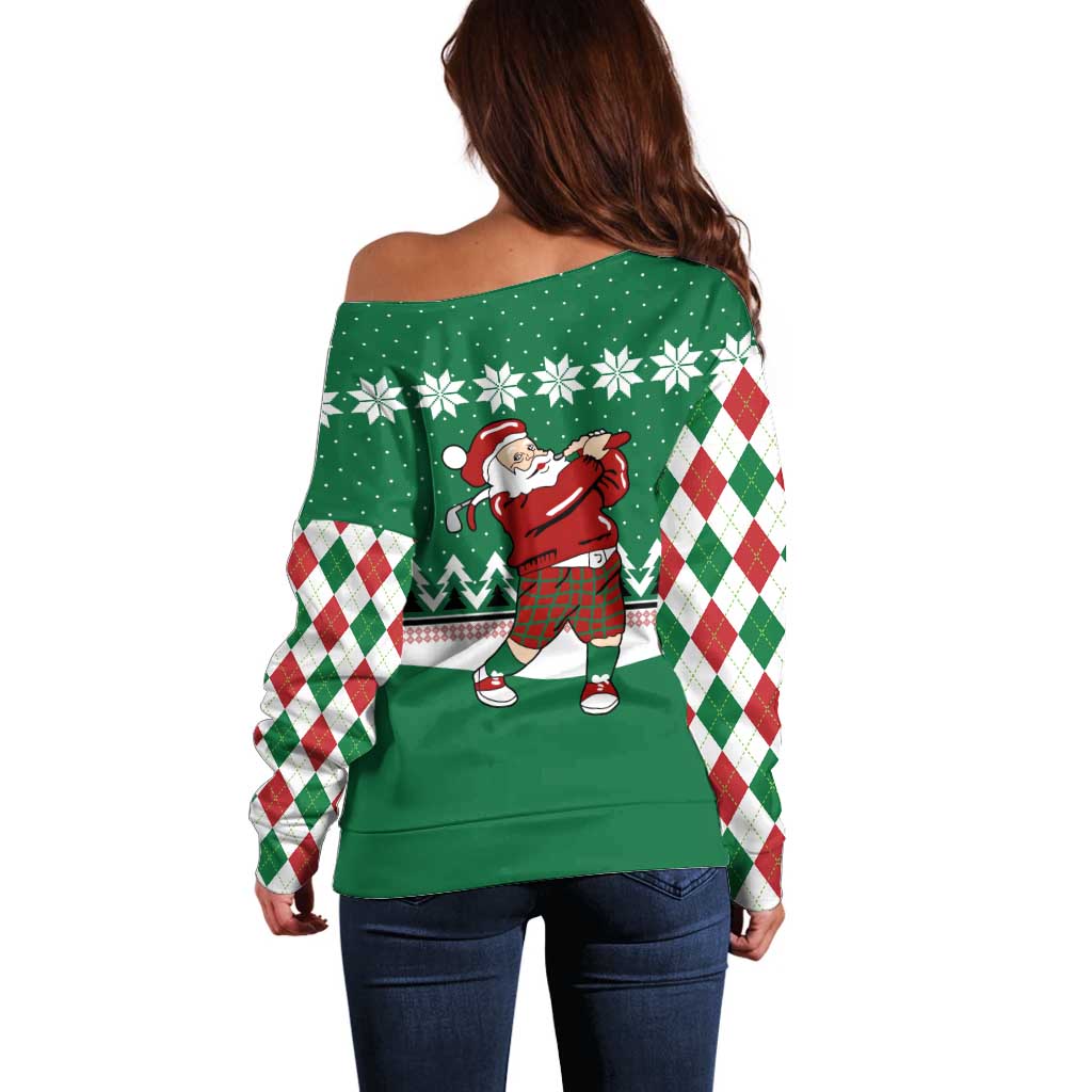 Golfer Santa Christmas Off Shoulder Sweater Xmas Holiday Patterns - Wonder Print Shop
