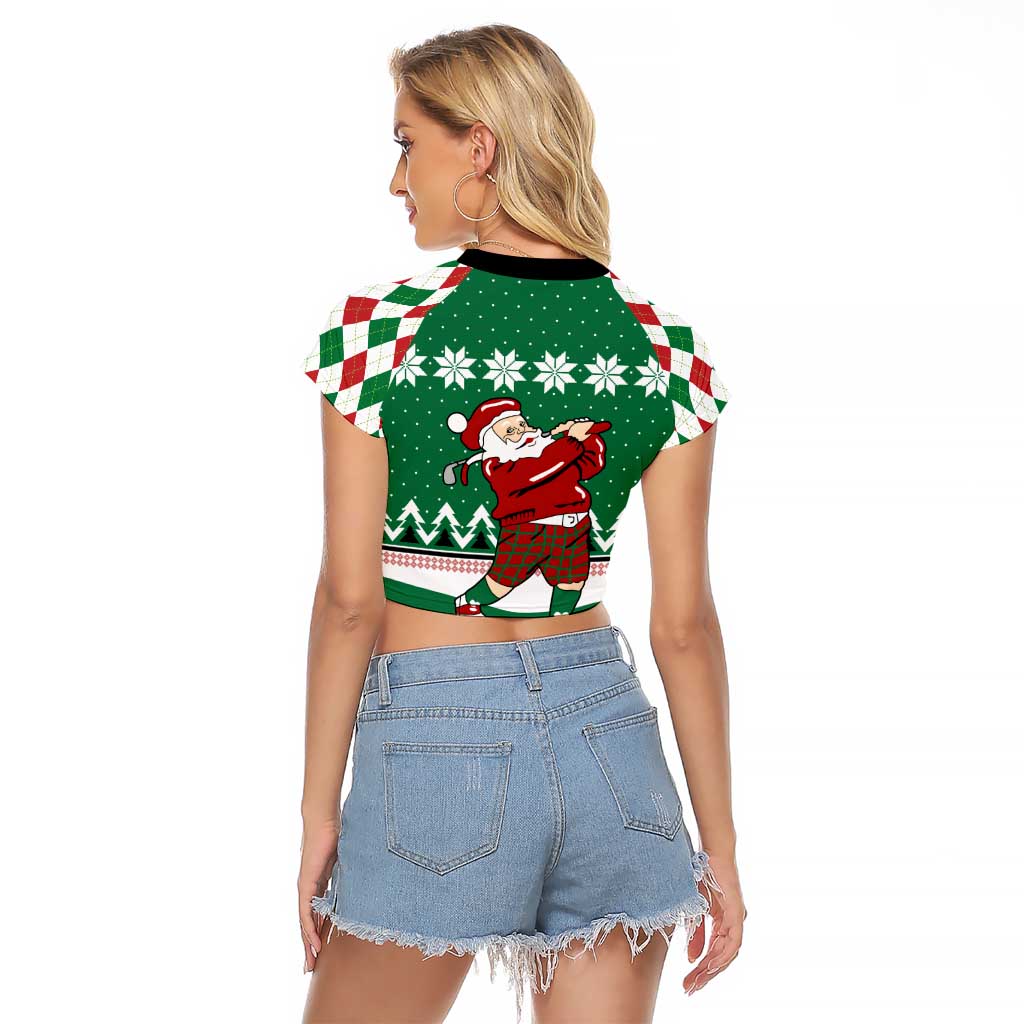 Golfer Santa Christmas Raglan Cropped T Shirt Xmas Holiday Patterns - Wonder Print Shop