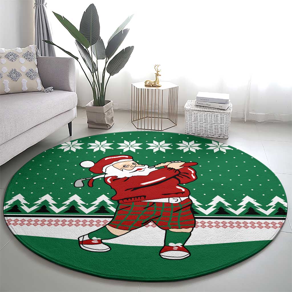 Golfer Santa Christmas Round Carpet Xmas Holiday Patterns - Wonder Print Shop