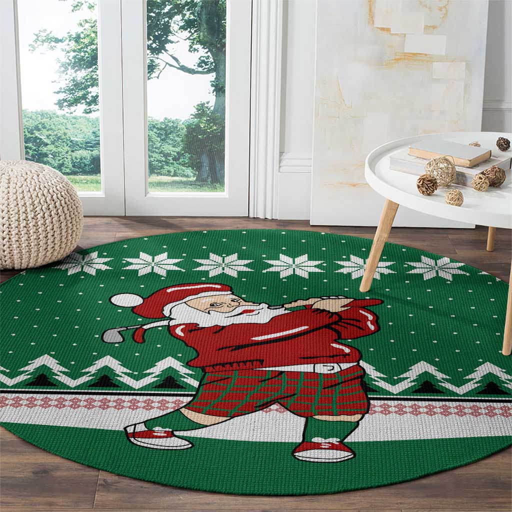 Golfer Santa Christmas Round Carpet Xmas Holiday Patterns - Wonder Print Shop