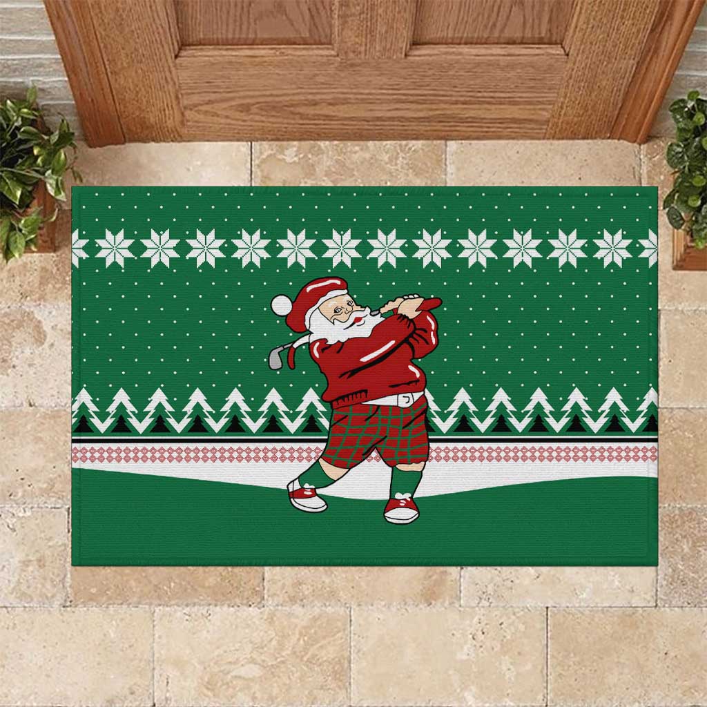 Golfer Santa Christmas Rubber Doormat Xmas Holiday Patterns - Wonder Print Shop