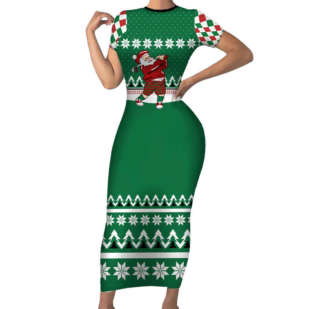 Golfer Santa Christmas Short Sleeve Bodycon Dress Xmas Holiday Patterns - Wonder Print Shop