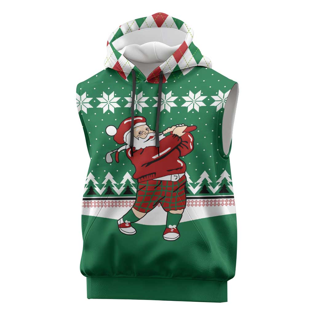 Golfer Santa Christmas Sleeveless Hoodie Xmas Holiday Patterns - Wonder Print Shop
