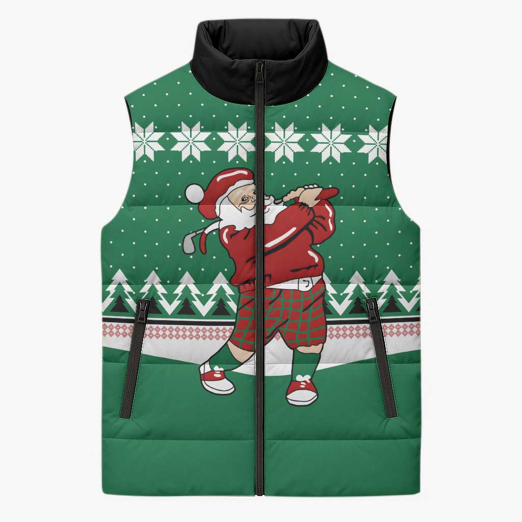 Golfer Santa Christmas Sleeveless Puffer Jacket Xmas Holiday Patterns - Wonder Print Shop