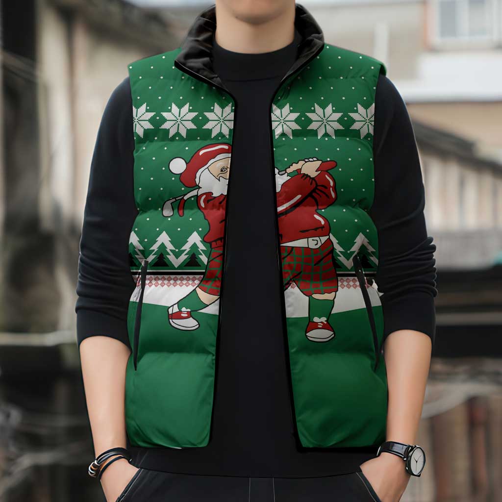 Golfer Santa Christmas Sleeveless Puffer Jacket Xmas Holiday Patterns - Wonder Print Shop