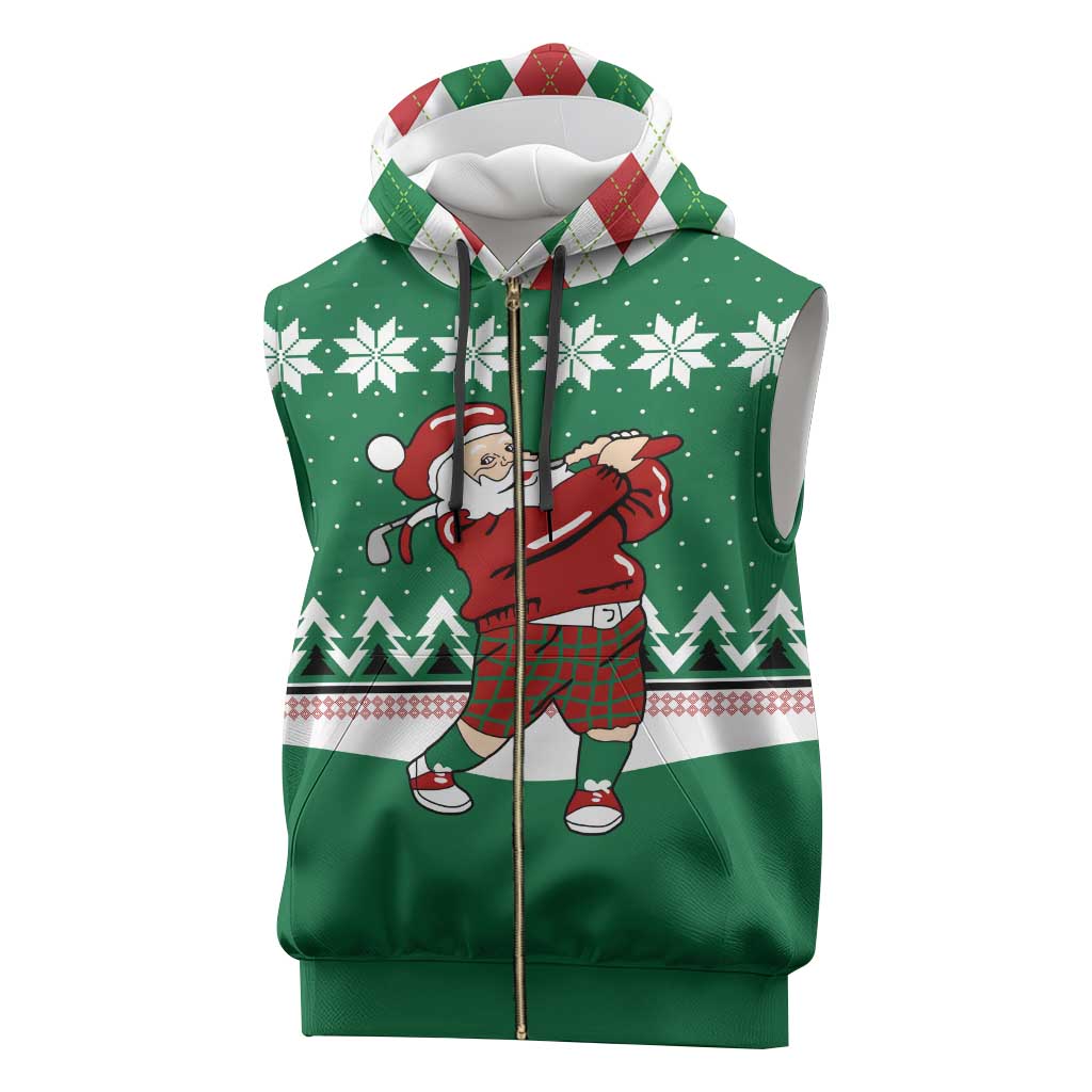 Golfer Santa Christmas Sleeveless Zip Hoodie Xmas Holiday Patterns - Wonder Print Shop