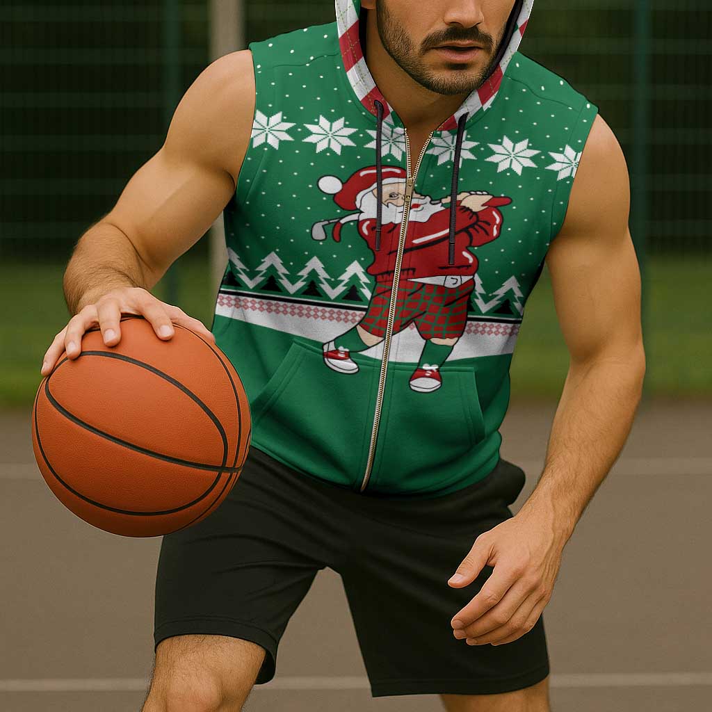 Golfer Santa Christmas Sleeveless Zip Hoodie Xmas Holiday Patterns - Wonder Print Shop